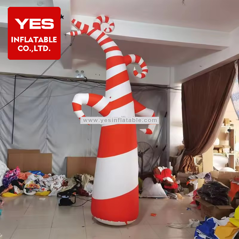Night Event Red White Stripe Inflatable Cone Inflatable Tube Decoration With Lighting Different Kinds Shape